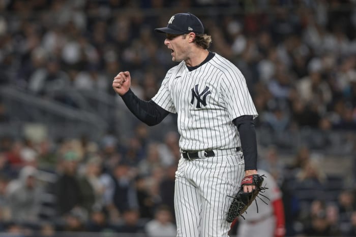 New York Yankees SP Gerrit Cole fist pumps